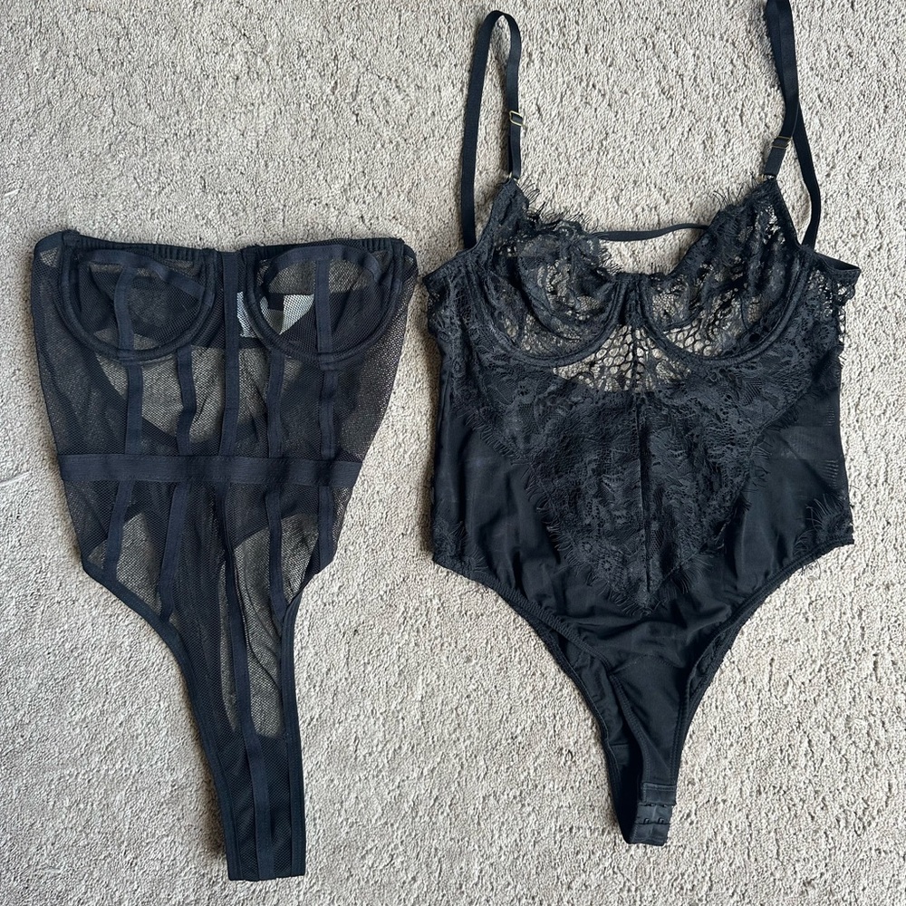 Black Lace Sheer Bodysuit - Women Intimates